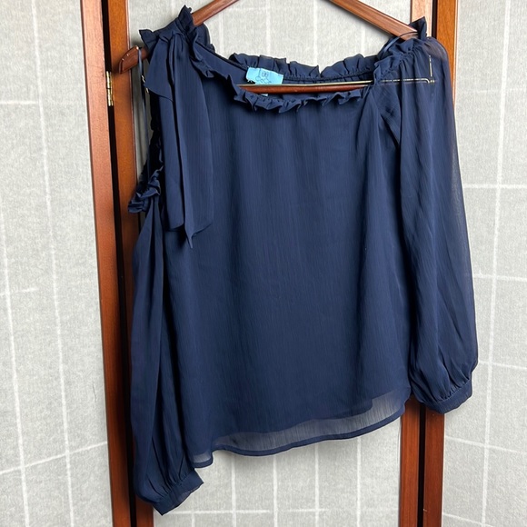 Tie-neck One Shoulder Top In Navy size S - Picture 2 of 8